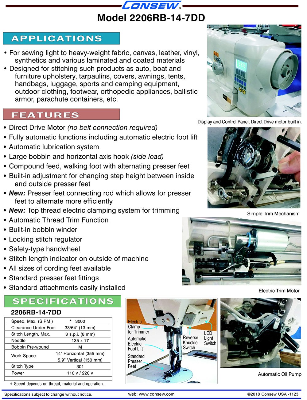 CONSEW 2206RB-14-7DD Direct Drive Walking Foot Sewing Machine