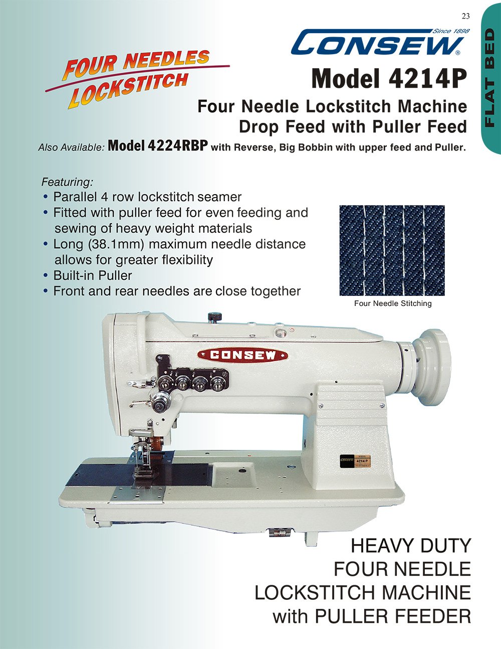 CONSEW 4214P Four Needle Lockstitch Sewing Machine with Puller