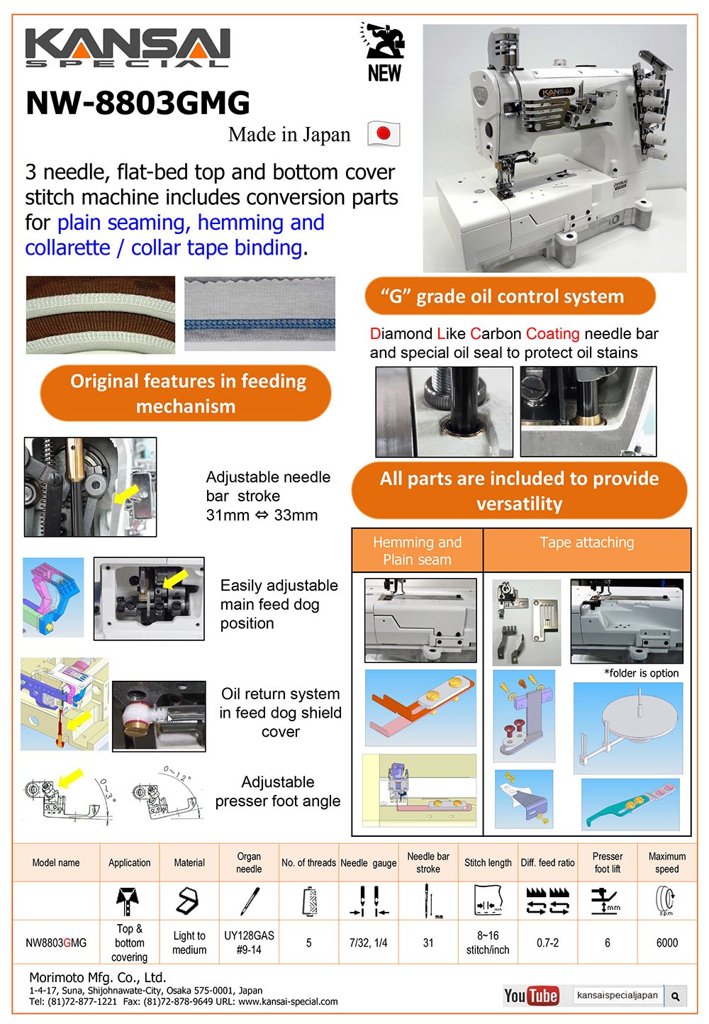 KANSAI SPECIAL NW-8803GMG Coverstitch Sewing Machine JAPAN
